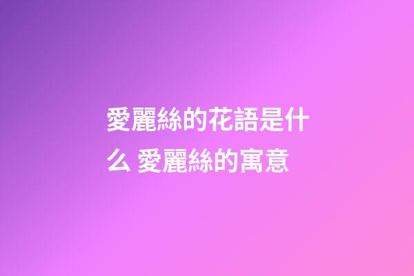 愛麗絲的花語是什么 愛麗絲的寓意